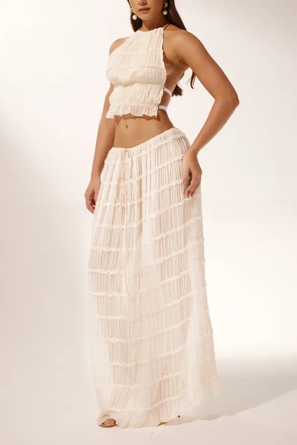 Chiffon Piping Lace Open Back Pleated Suit