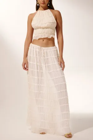 Chiffon Piping Lace Open Back Pleated Suit