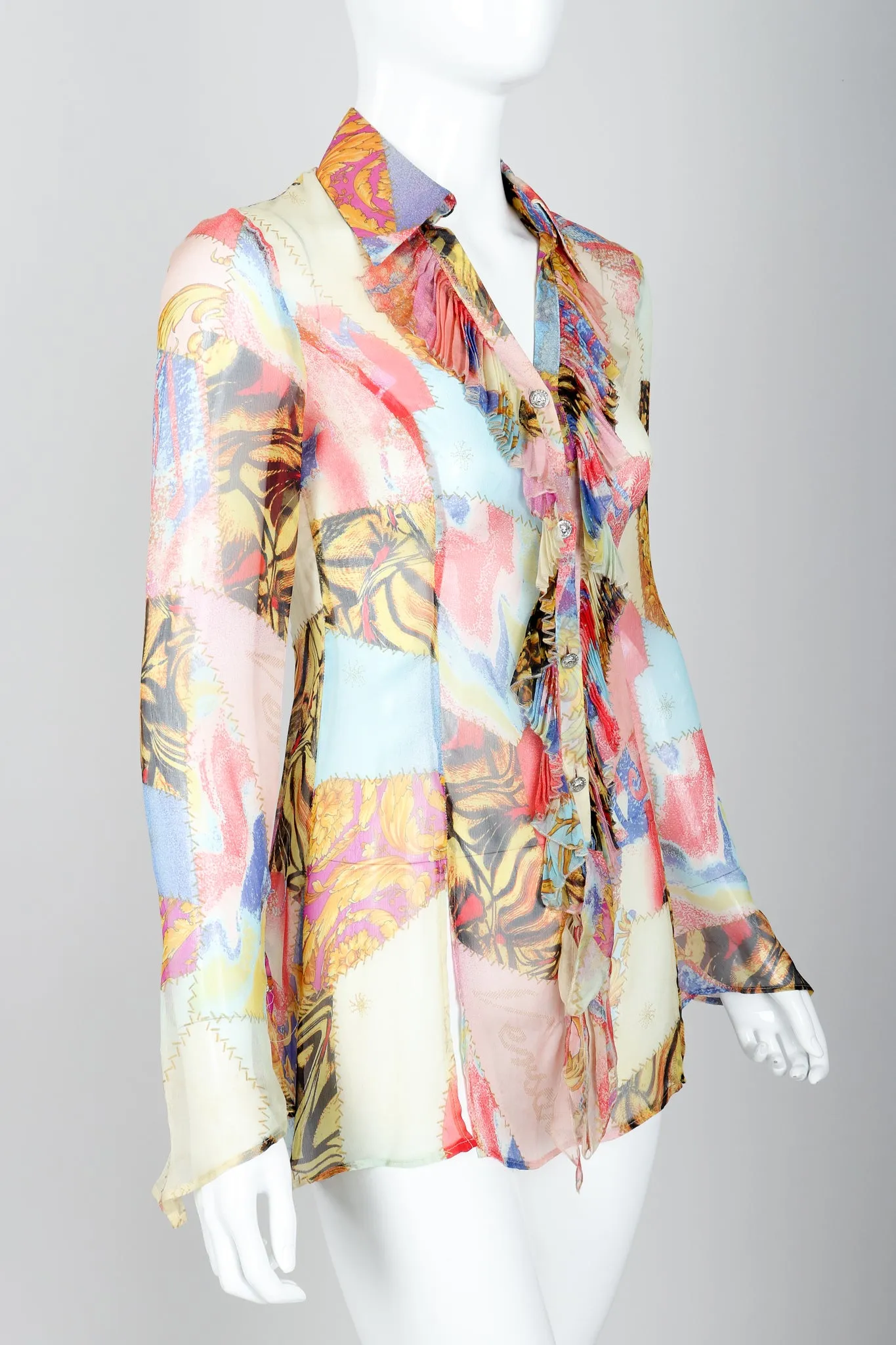 Chiffon Print Ruffle Blouse