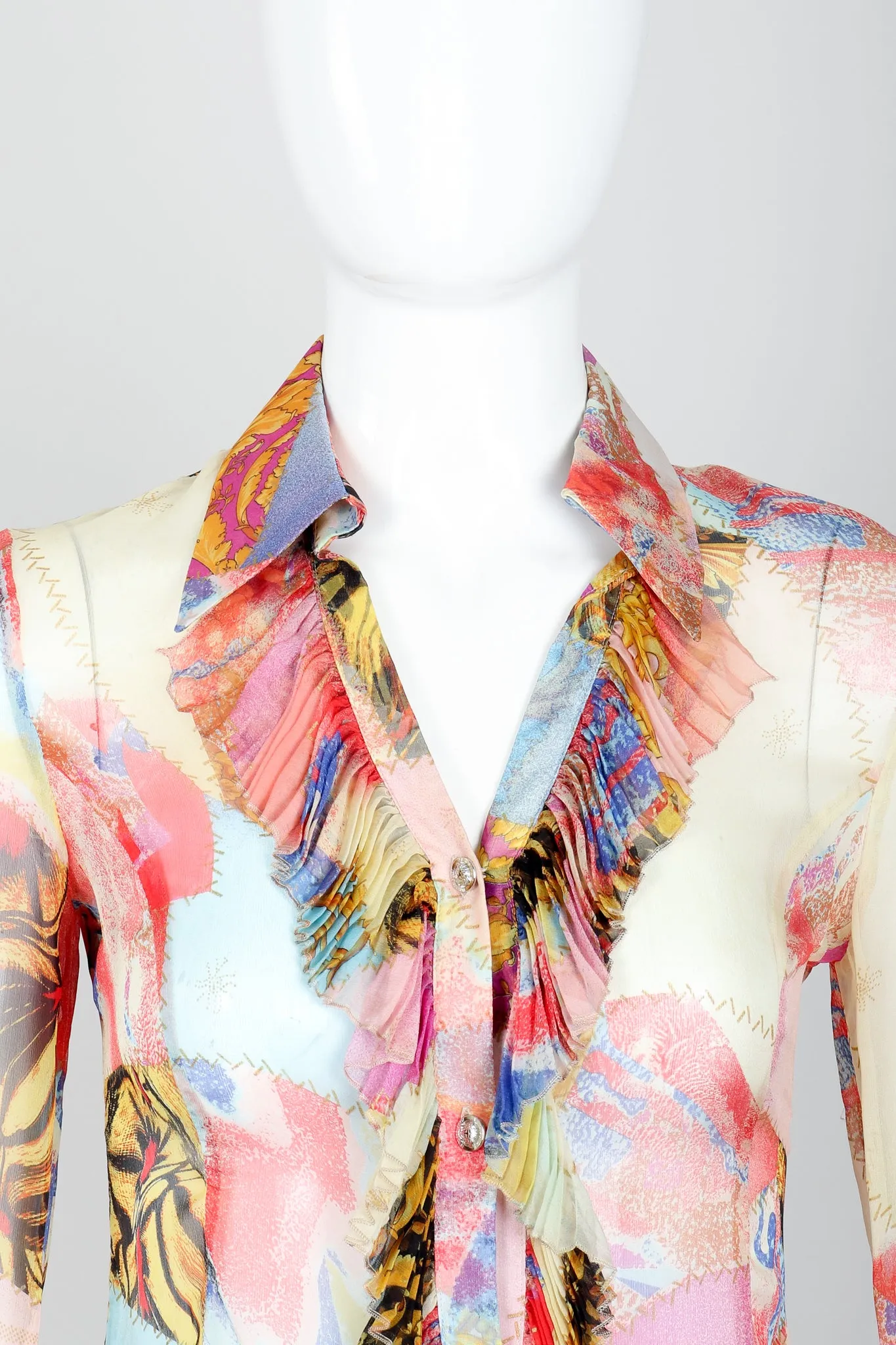 Chiffon Print Ruffle Blouse