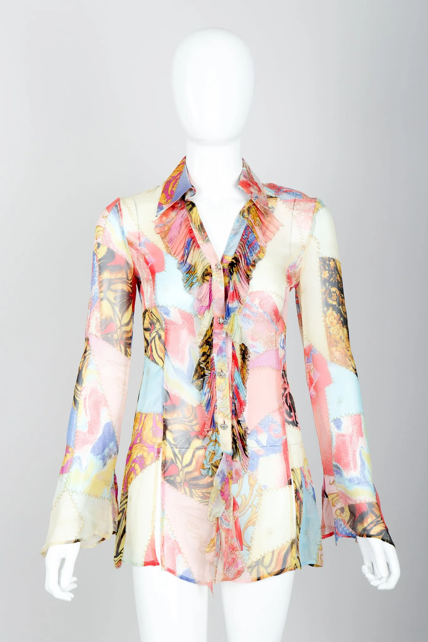 Chiffon Print Ruffle Blouse