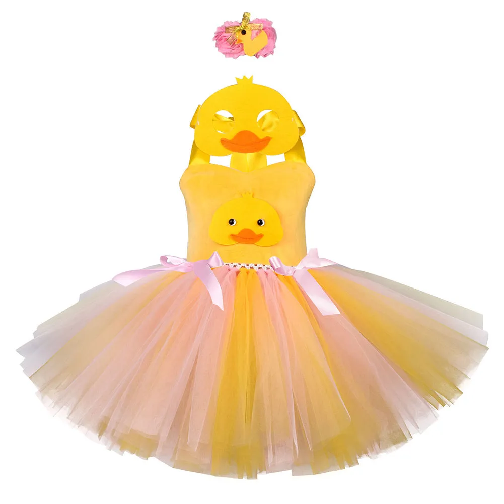 Childrenswear Girls Duck Yellow Tutu Skirt Mesh Skirt Cosplay Costume Outfits Halloween Carnival Suit