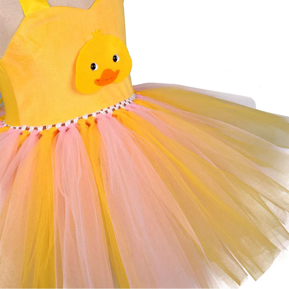 Childrenswear Girls Duck Yellow Tutu Skirt Mesh Skirt Cosplay Costume Outfits Halloween Carnival Suit