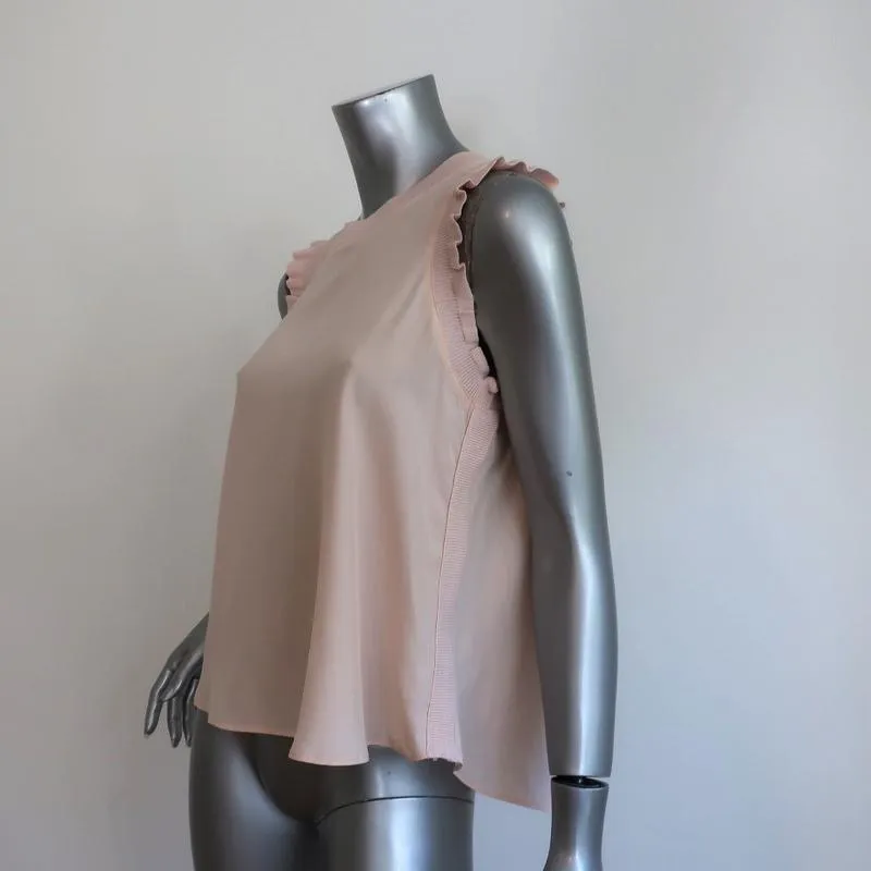 Cinq a Sept Lenore Top Pink Ruffle-Trim Silk Size Extra Small Sleeveless Blouse