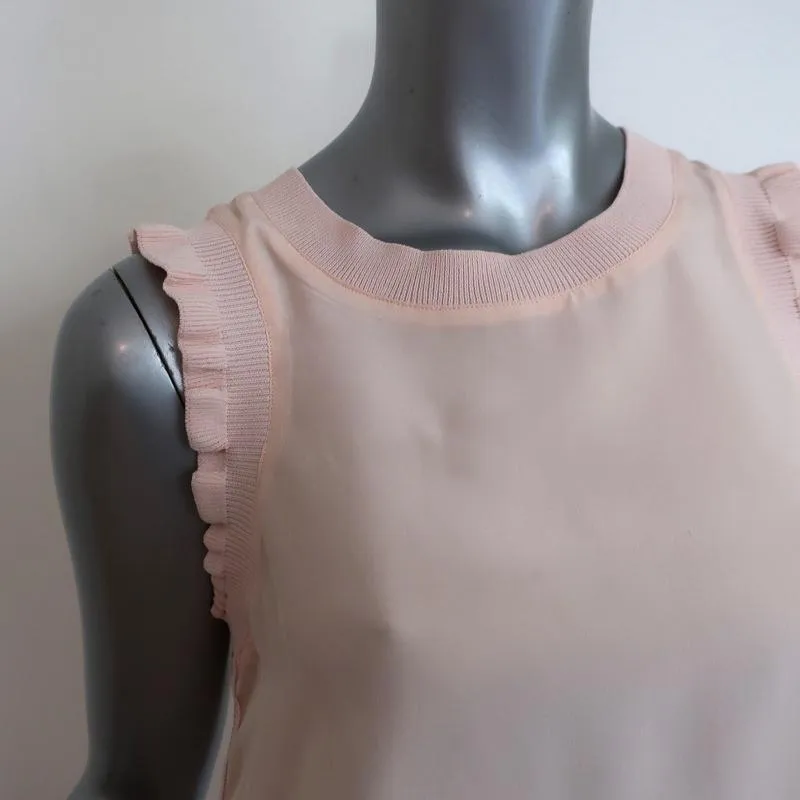 Cinq a Sept Lenore Top Pink Ruffle-Trim Silk Size Extra Small Sleeveless Blouse