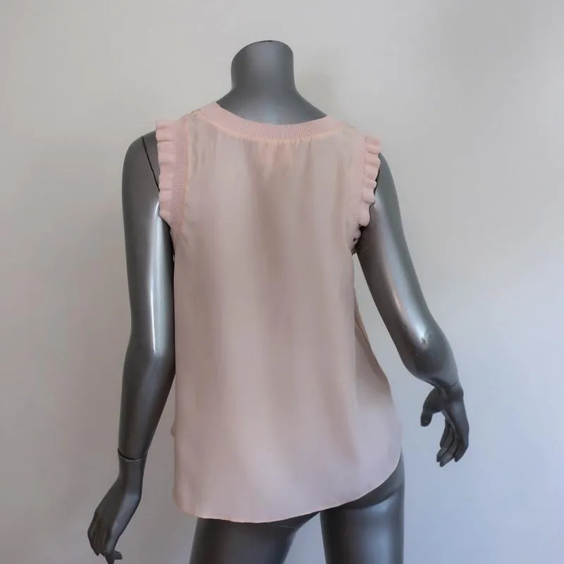 Cinq a Sept Lenore Top Pink Ruffle-Trim Silk Size Extra Small Sleeveless Blouse