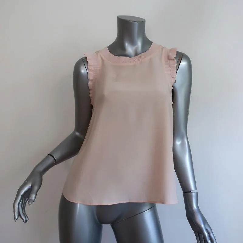Cinq a Sept Lenore Top Pink Ruffle-Trim Silk Size Extra Small Sleeveless Blouse