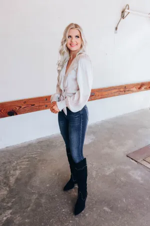 Clarissa Tie Front Crop Blouse - Cream