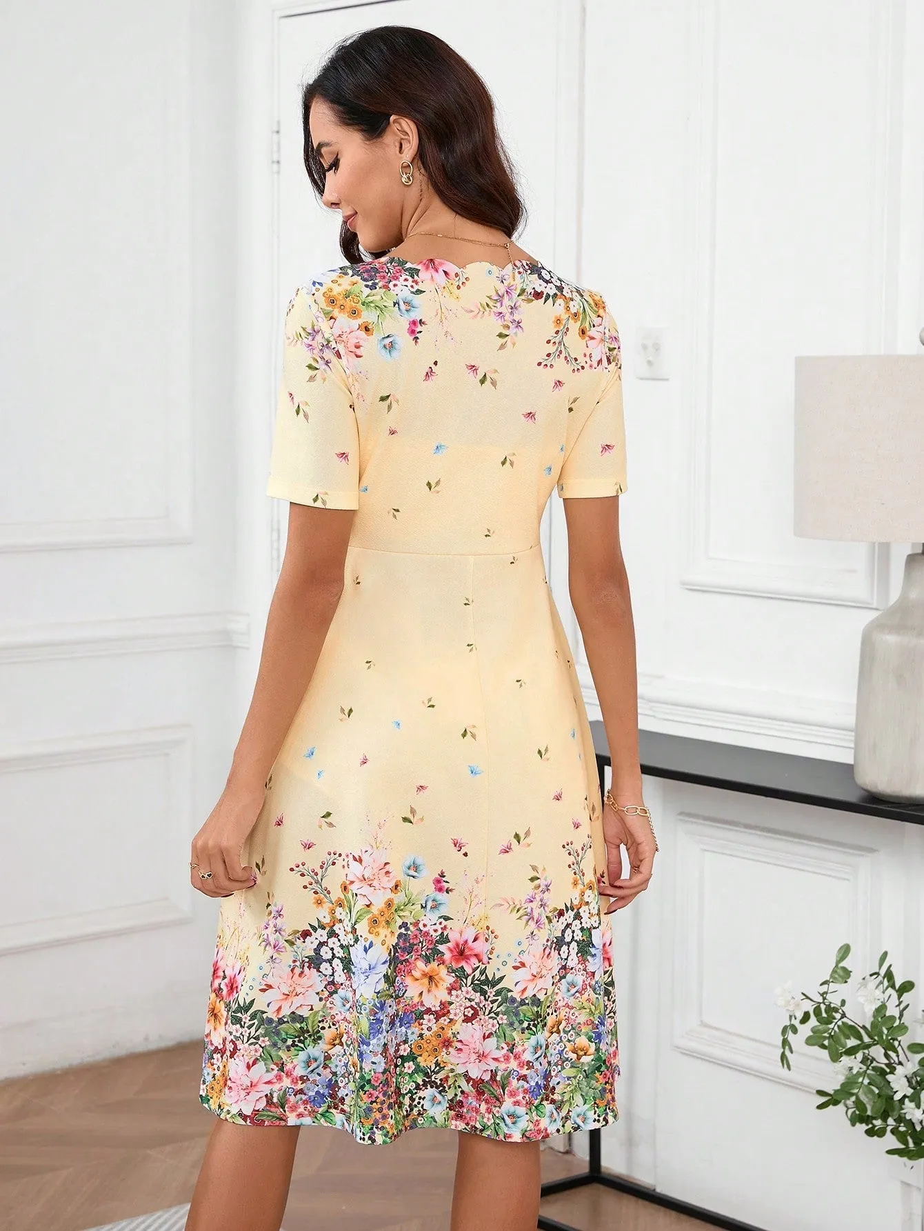 Clasi V-Neck Short Sleeve Floral Print Dress