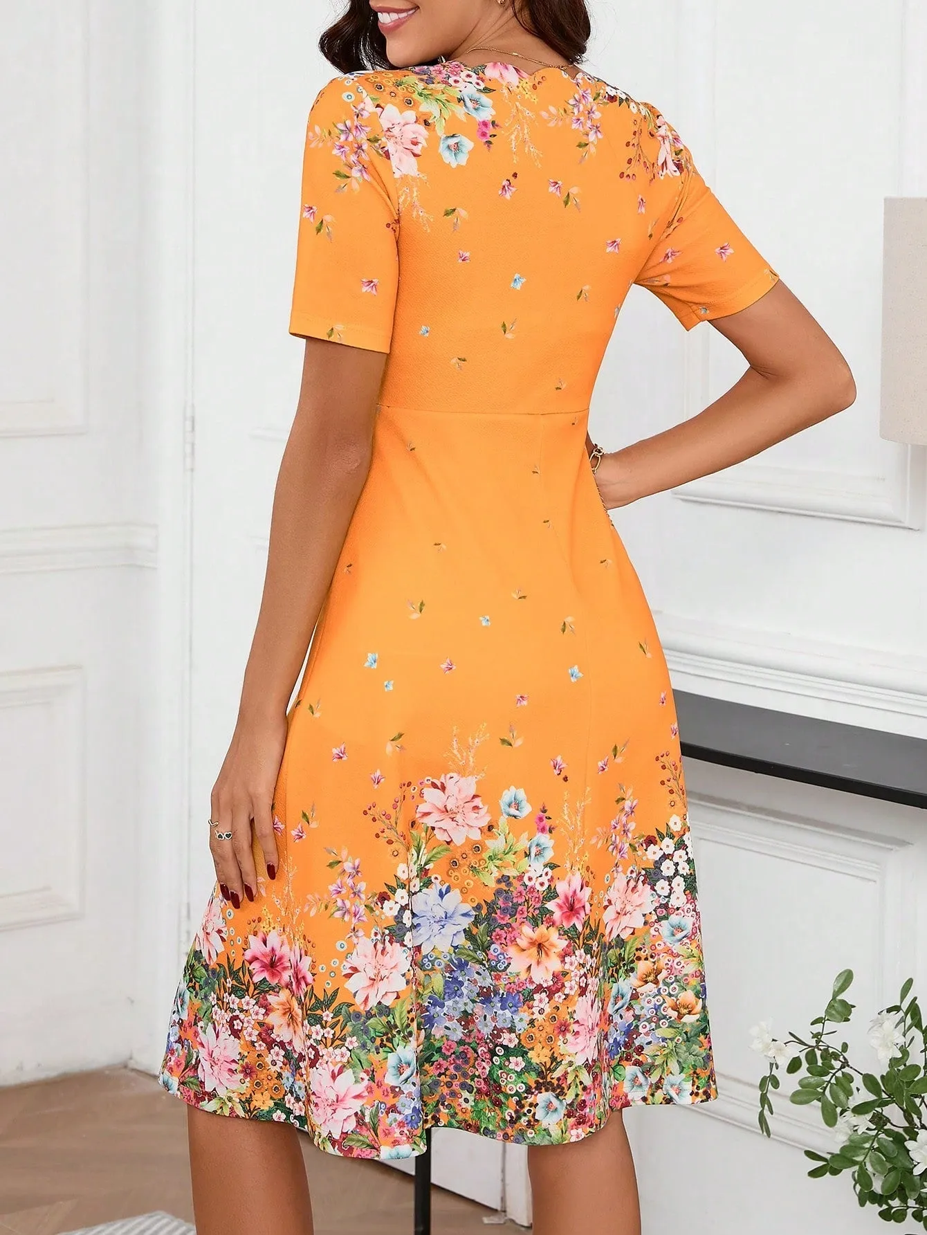 Clasi V-Neck Short Sleeve Floral Print Dress