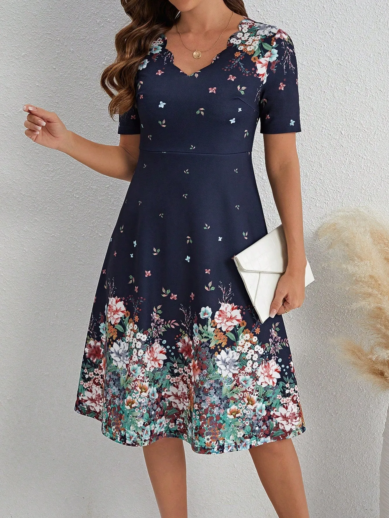Clasi V-Neck Short Sleeve Floral Print Dress