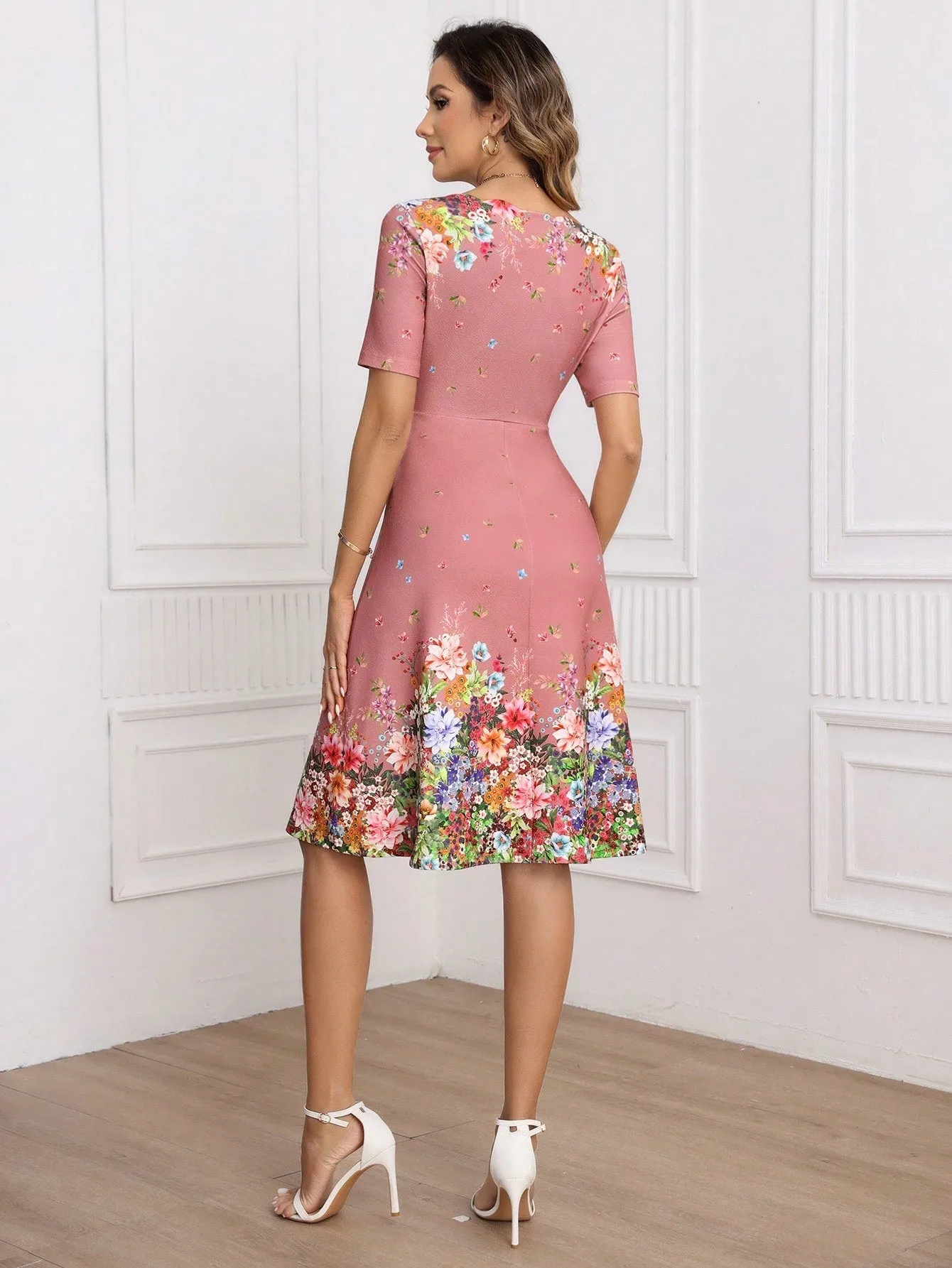 Clasi V-Neck Short Sleeve Floral Print Dress