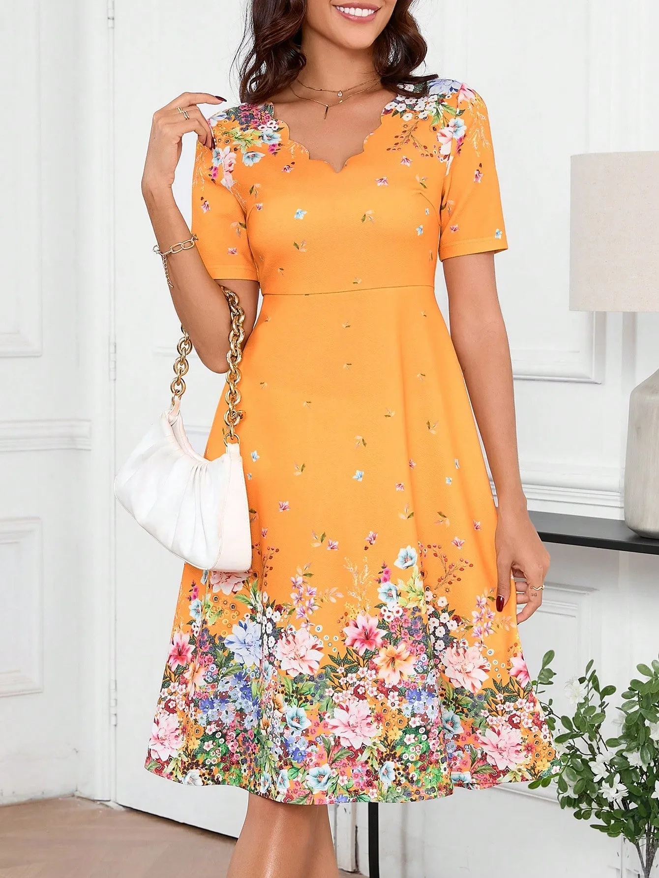 Clasi V-Neck Short Sleeve Floral Print Dress