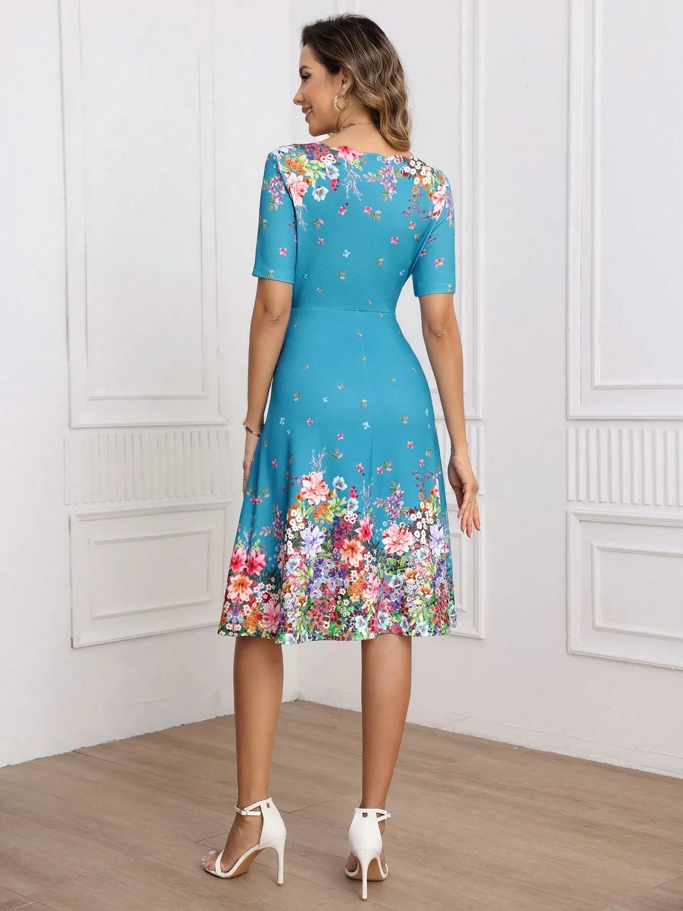 Clasi V-Neck Short Sleeve Floral Print Dress