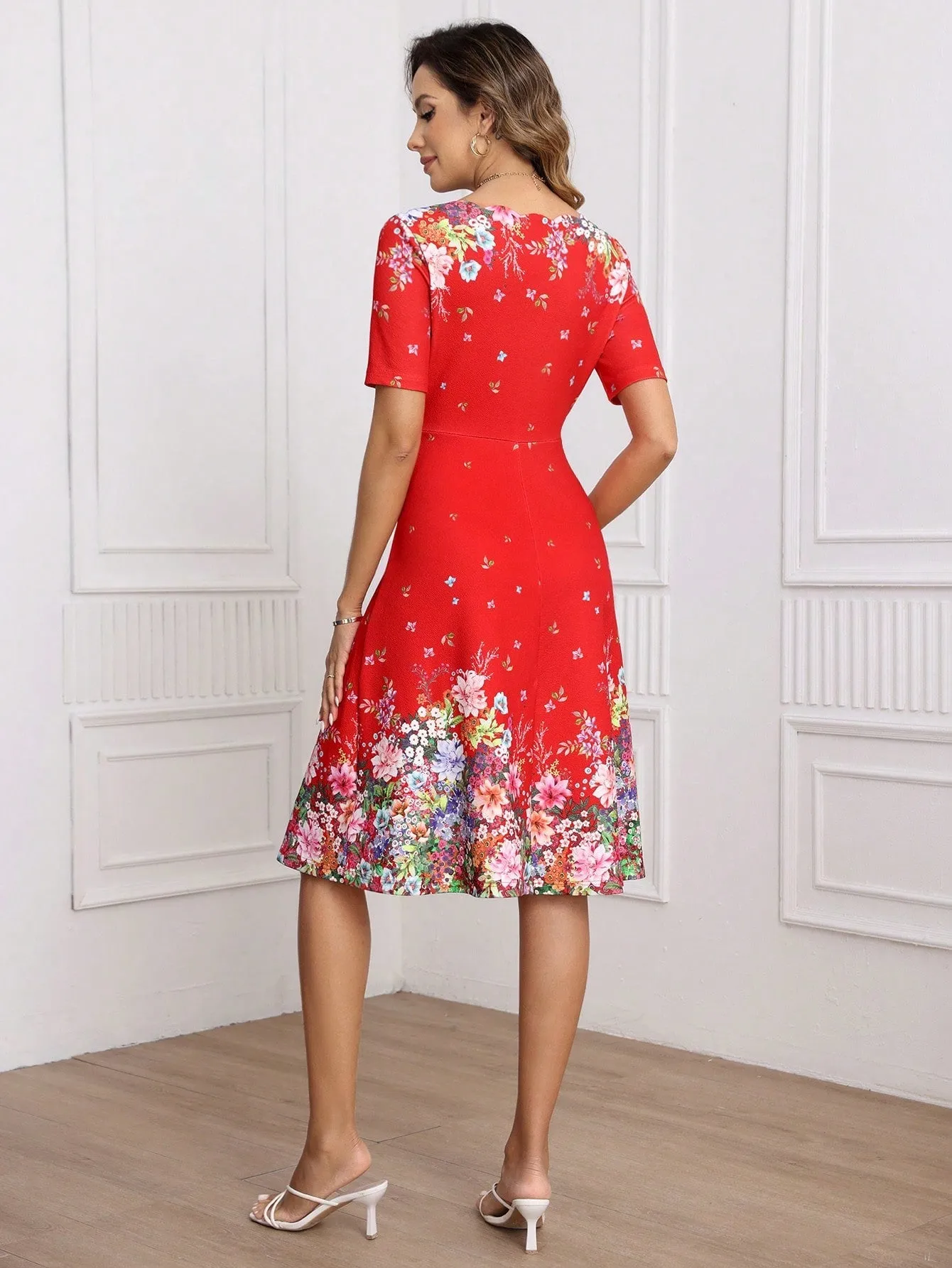 Clasi V-Neck Short Sleeve Floral Print Dress