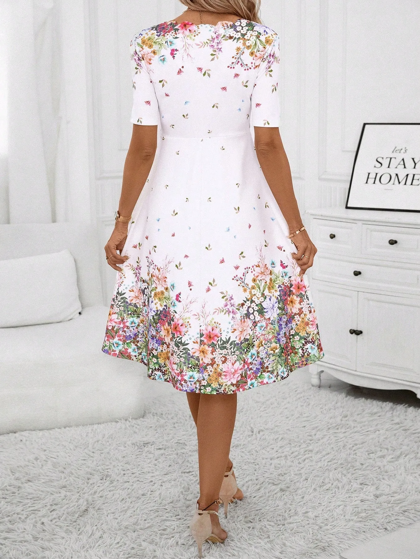 Clasi V-Neck Short Sleeve Floral Print Dress