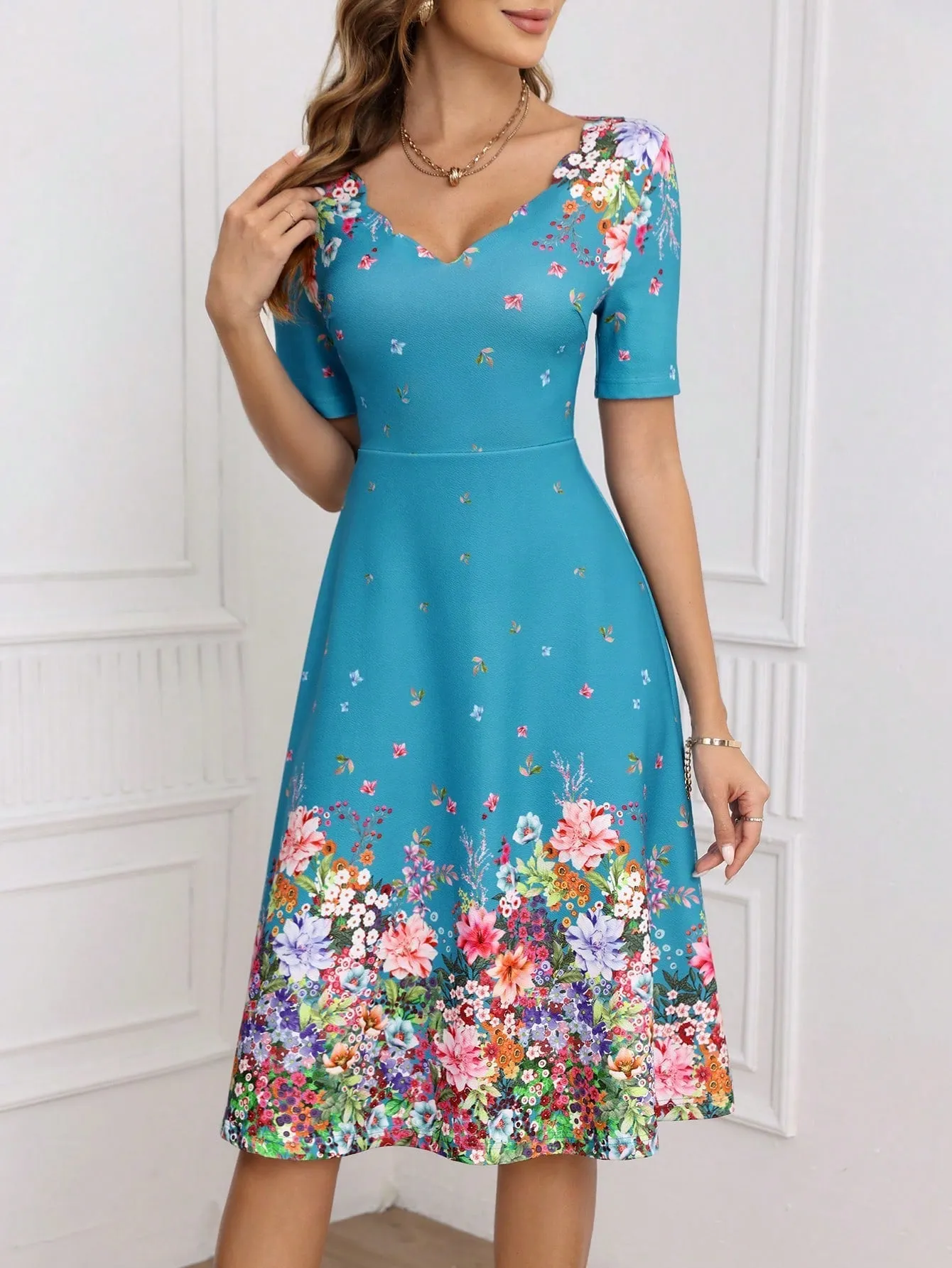 Clasi V-Neck Short Sleeve Floral Print Dress