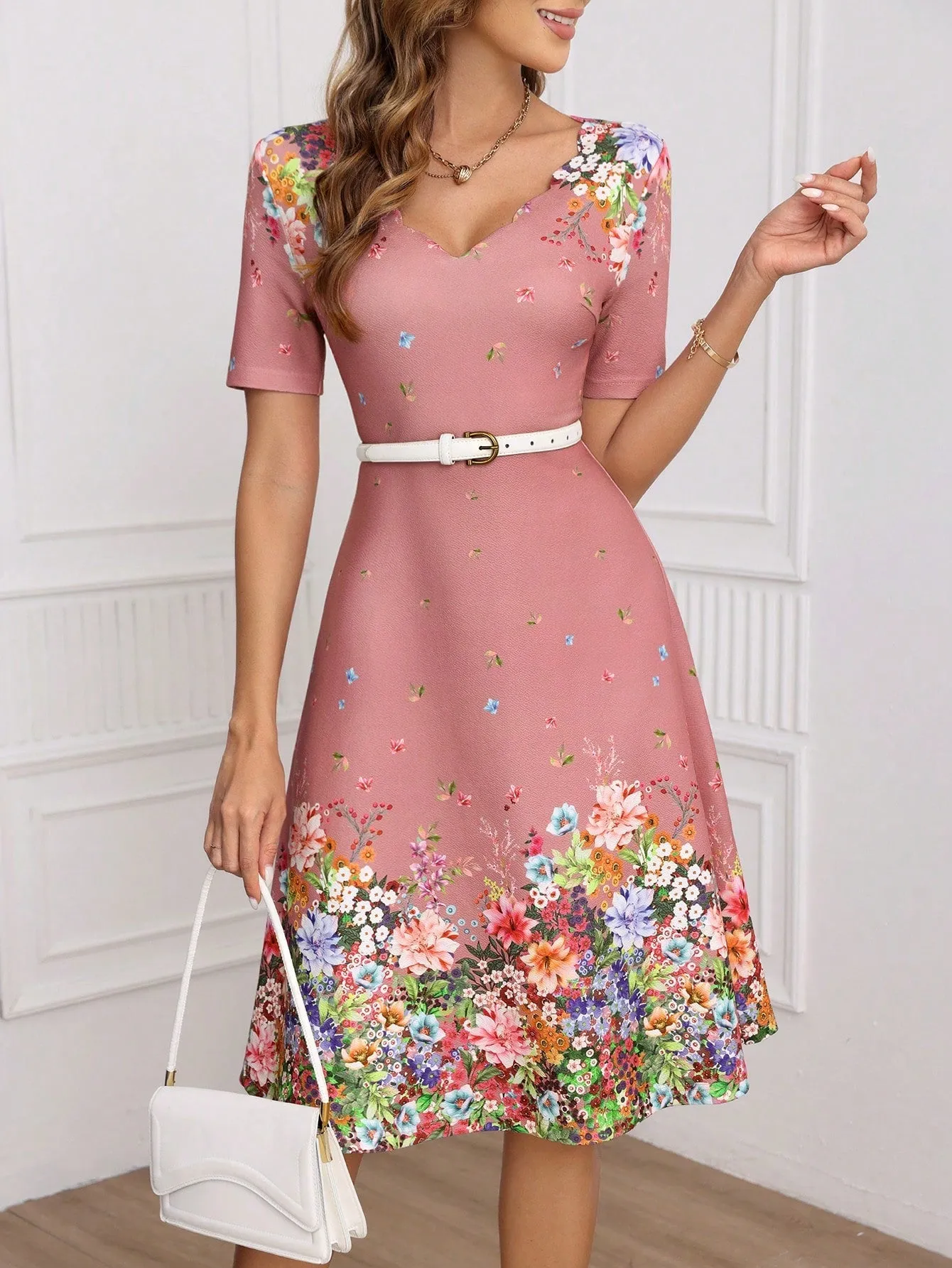 Clasi V-Neck Short Sleeve Floral Print Dress