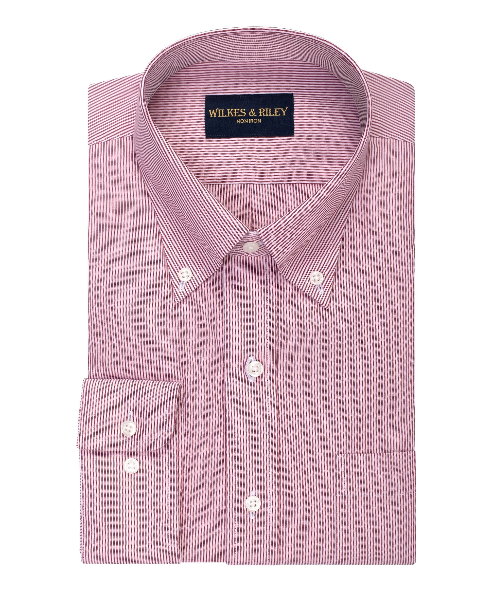 Classic Fit Burgundy Fine Line Button-Down Collar Non-Iron Pinpoint Oxford Dress Shirt
