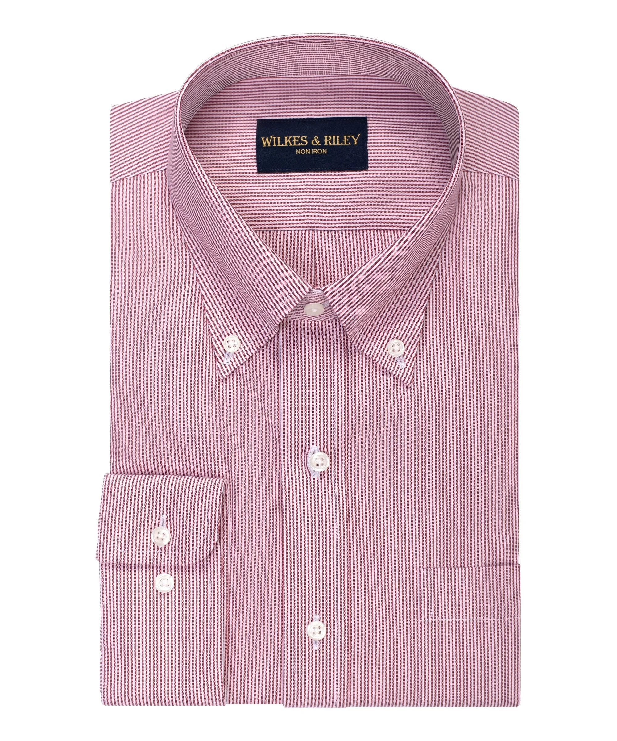 Classic Fit Burgundy Fine Line Button-Down Collar Non-Iron Pinpoint Oxford Dress Shirt