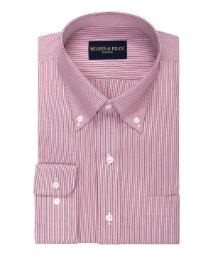 Classic Fit Burgundy Fine Line Button-Down Collar Non-Iron Pinpoint Oxford Dress Shirt