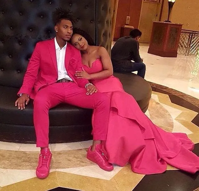 Classy Fushcia Notched Lapel Slim Fit Bespoke Mens Suits for Prom