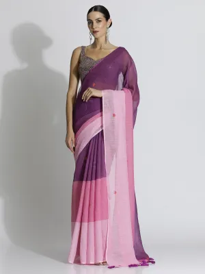 Colorblocked Daily Wear Pure Linen Saree