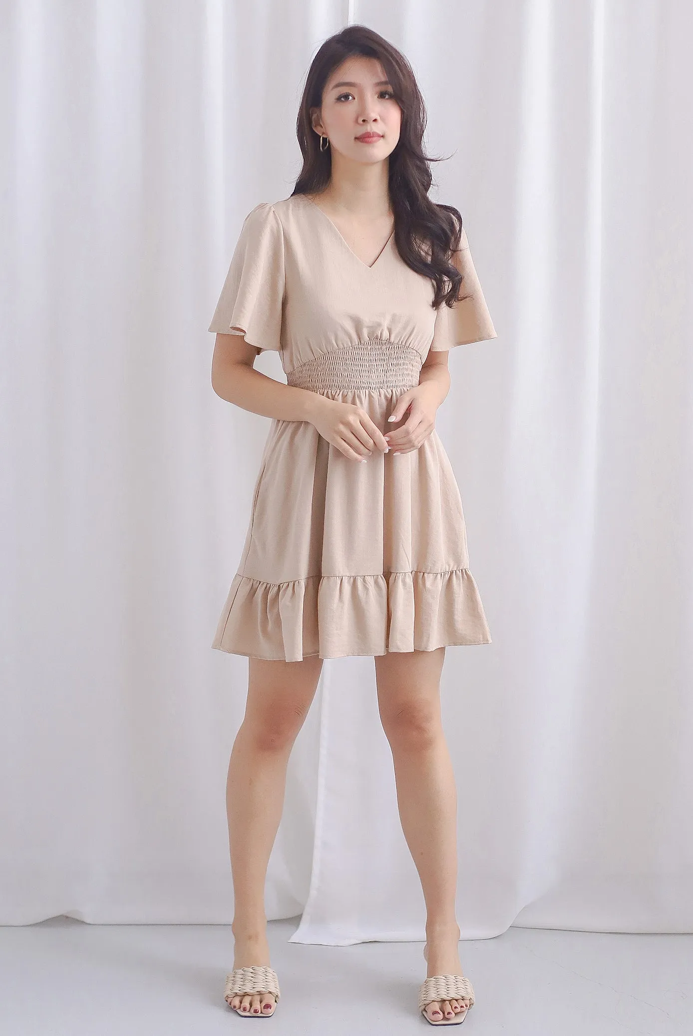 Conor Smocked Waist Sleeve Romper Dress In Ecru