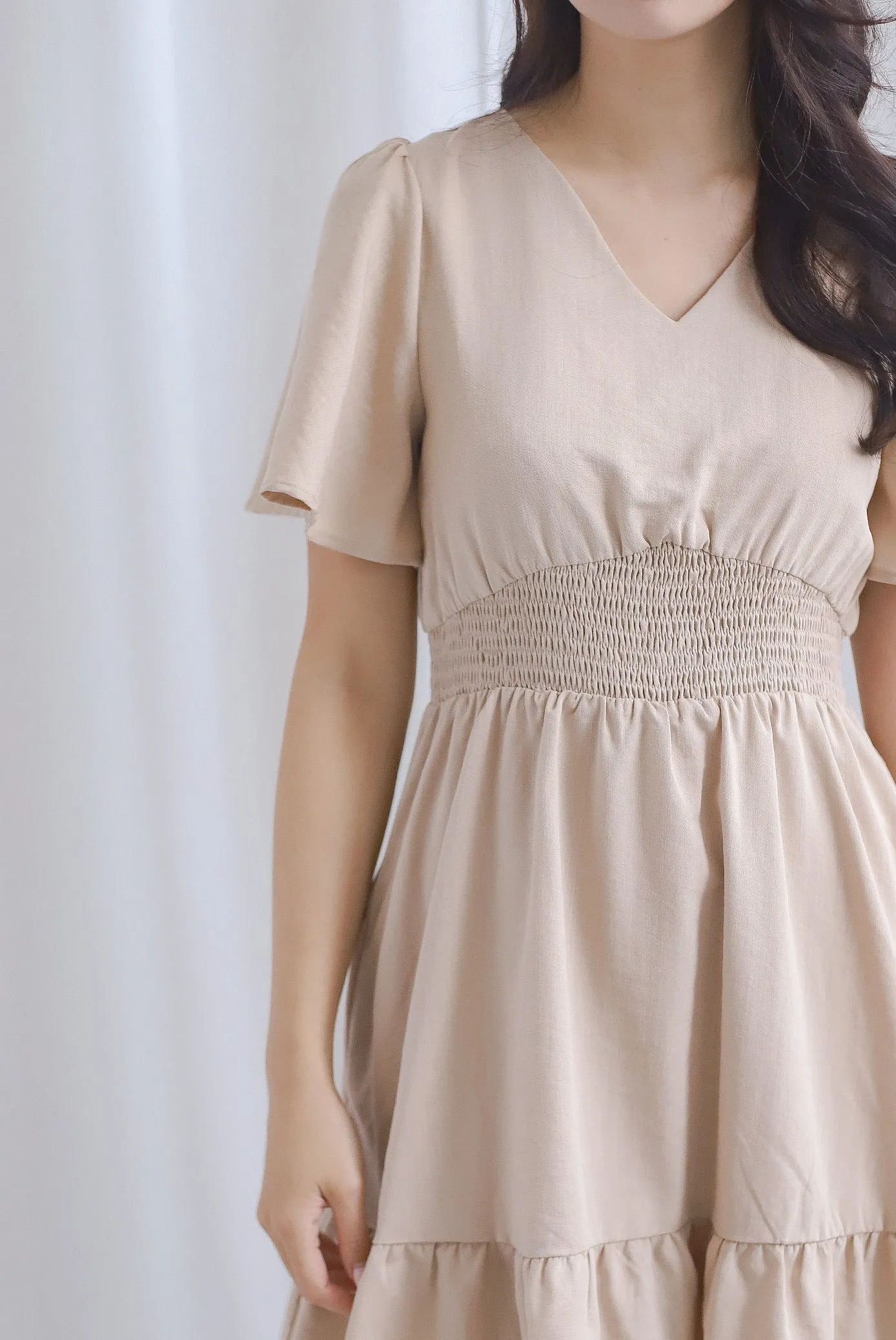 Conor Smocked Waist Sleeve Romper Dress In Ecru
