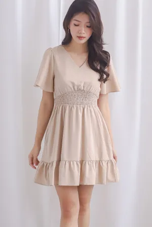 Conor Smocked Waist Sleeve Romper Dress In Ecru