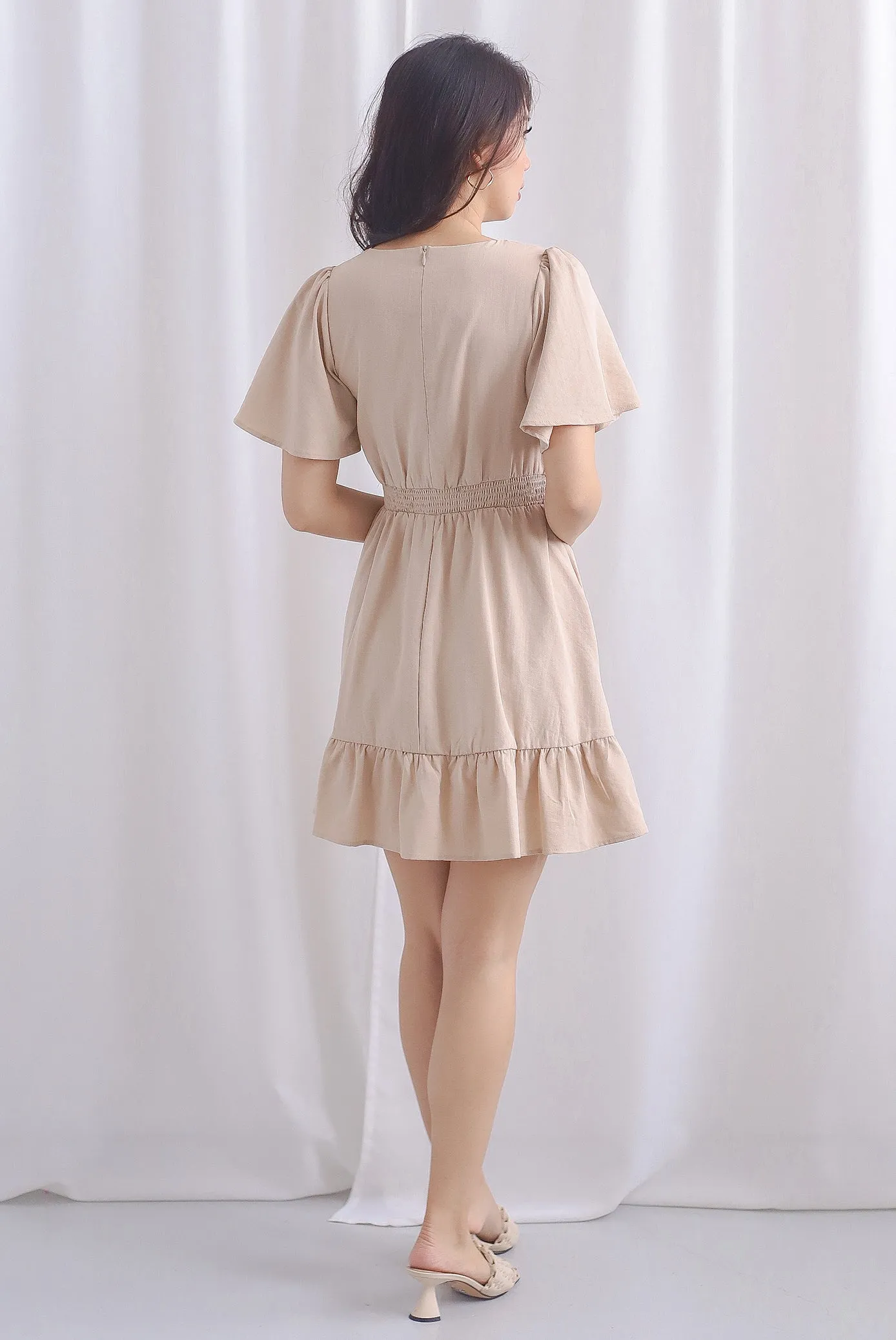 Conor Smocked Waist Sleeve Romper Dress In Ecru