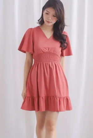 Conor Smocked Waist Sleeve Romper Dress In Rosewood