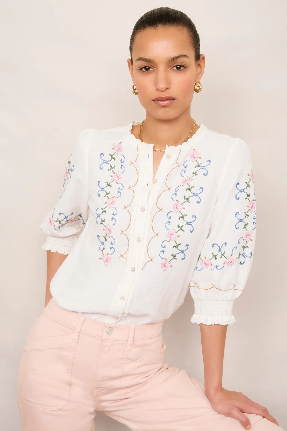 Cora Embroidered Blouse - White