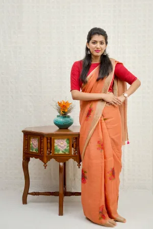 Coral Linen with Red Clusters