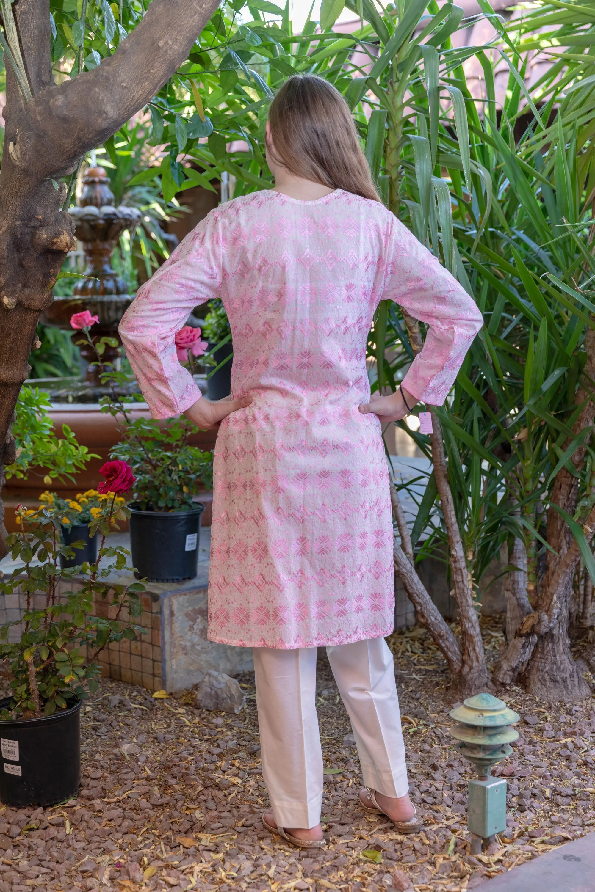 Cotton-Lawn White Salwar Kameez Suit with Pink Embroidery