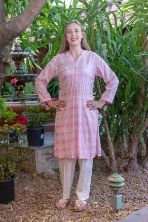 Cotton-Lawn White Salwar Kameez Suit with Pink Embroidery