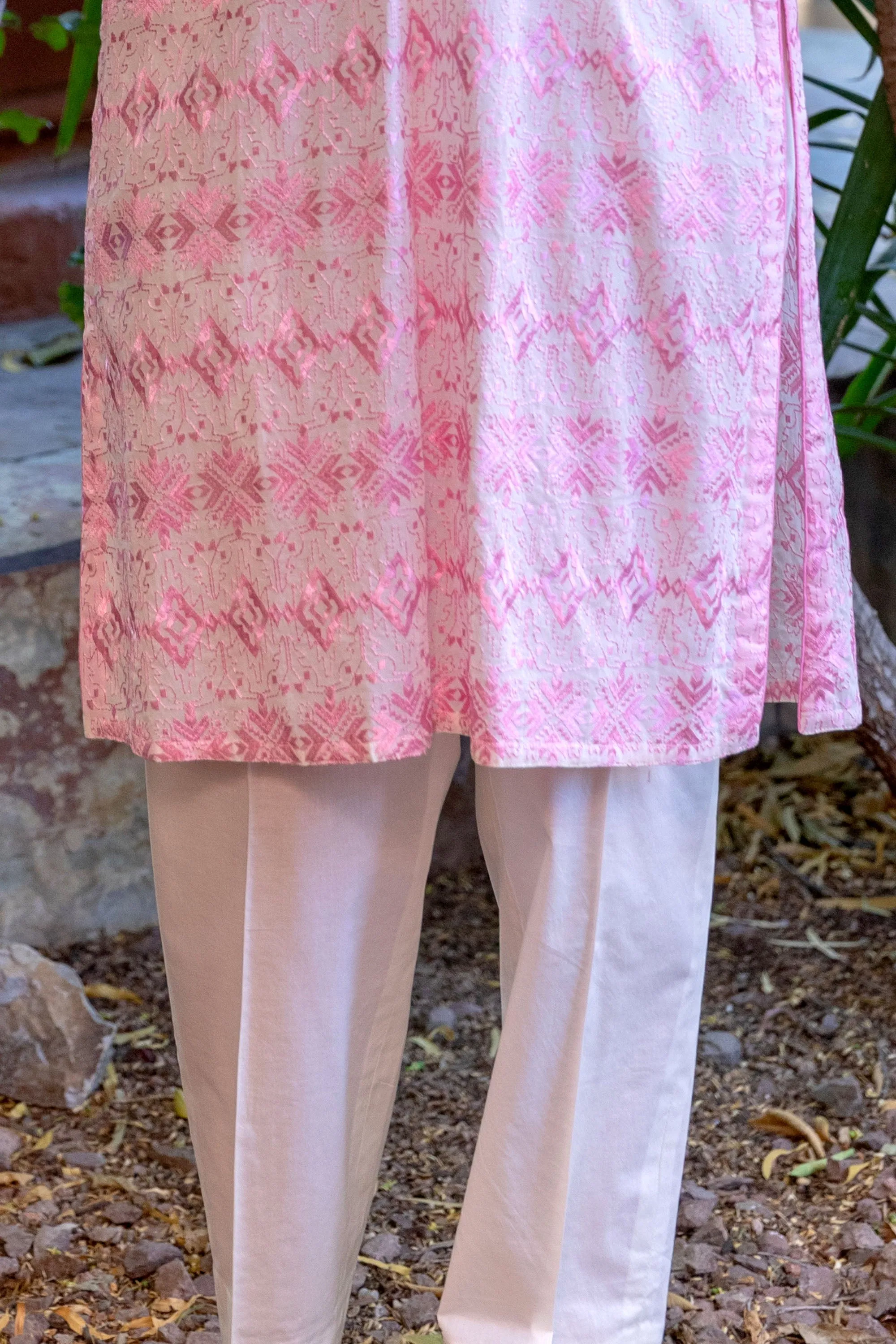 Cotton-Lawn White Salwar Kameez Suit with Pink Embroidery