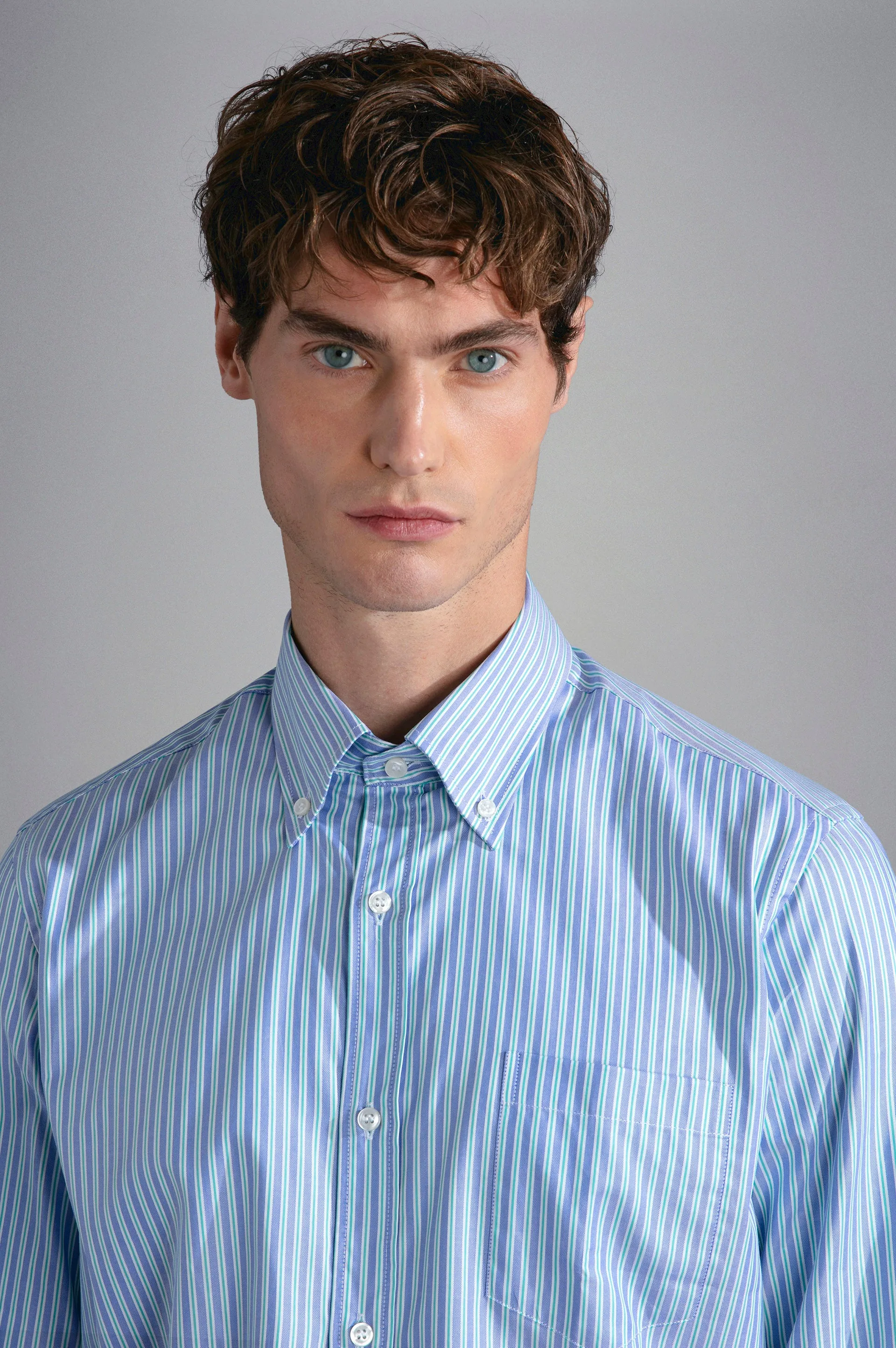 Cotton Oxford Multi Stripe Shirt in Blue/White/Green