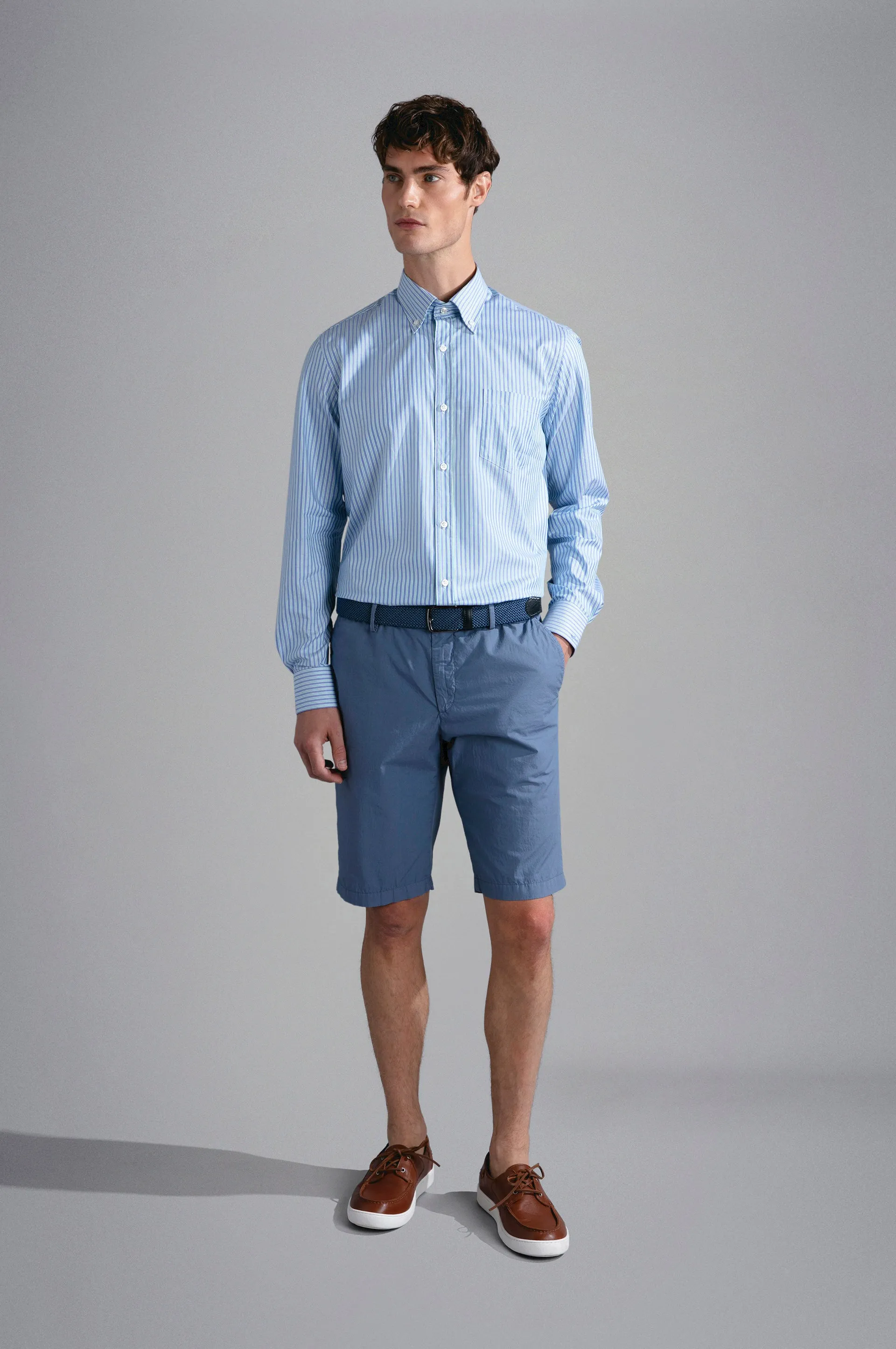 Cotton Oxford Multi Stripe Shirt in Blue/White/Green