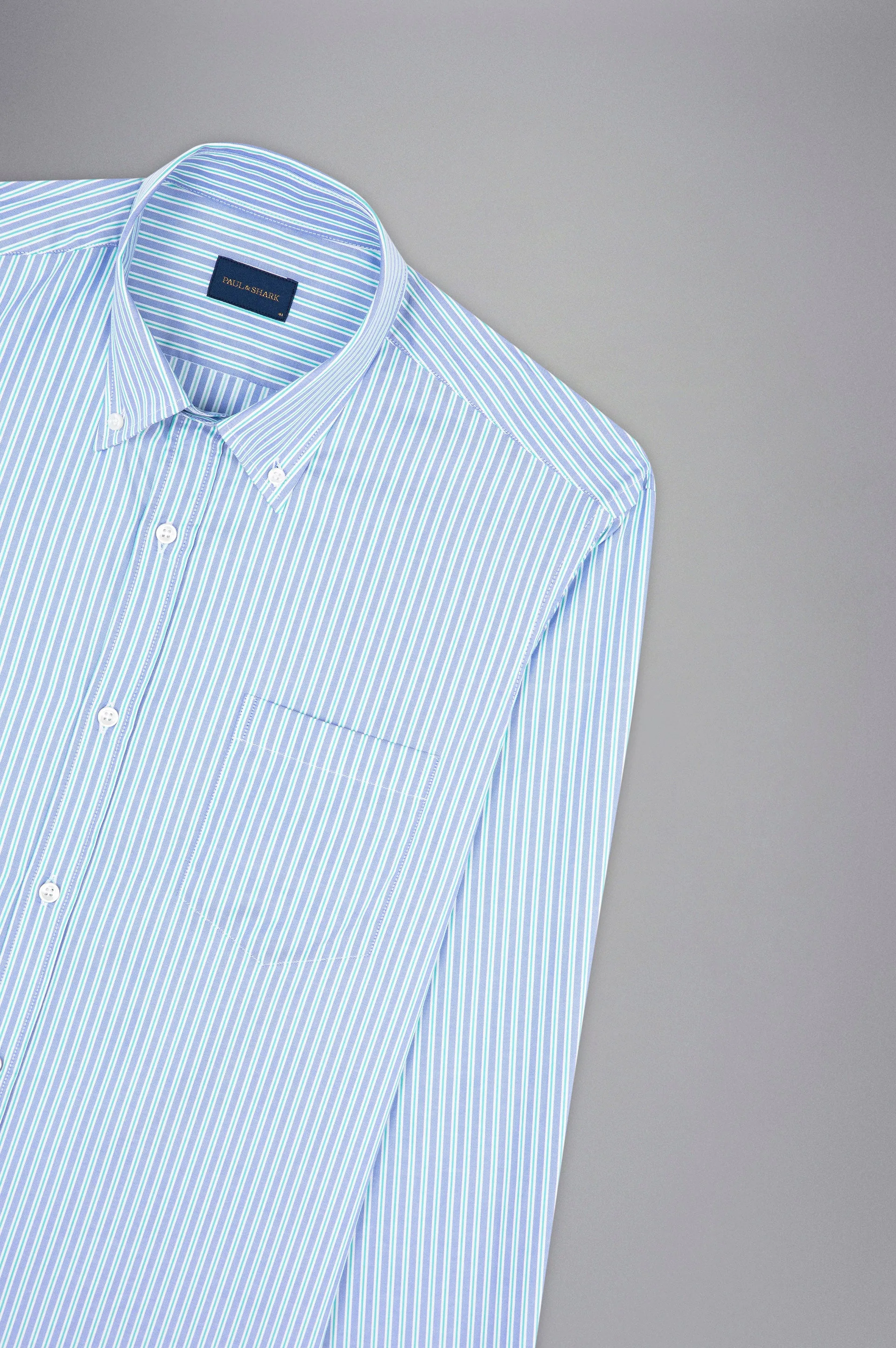 Cotton Oxford Multi Stripe Shirt in Blue/White/Green