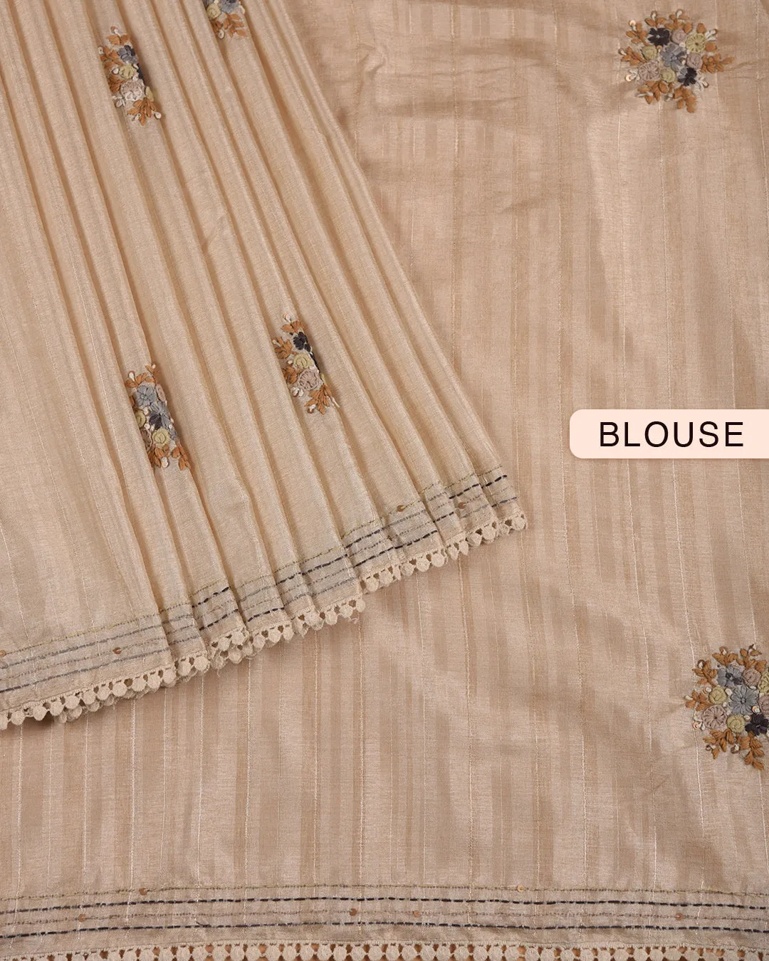 Cream With Mustard Cotton Silk Blend Embroidered Saree With Cream Cotton Silk Blouse