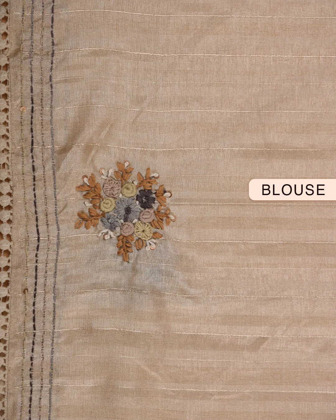 Cream With Mustard Cotton Silk Blend Embroidered Saree With Cream Cotton Silk Blouse