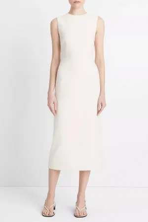 Crew Neck Sheath Dress in Off-White