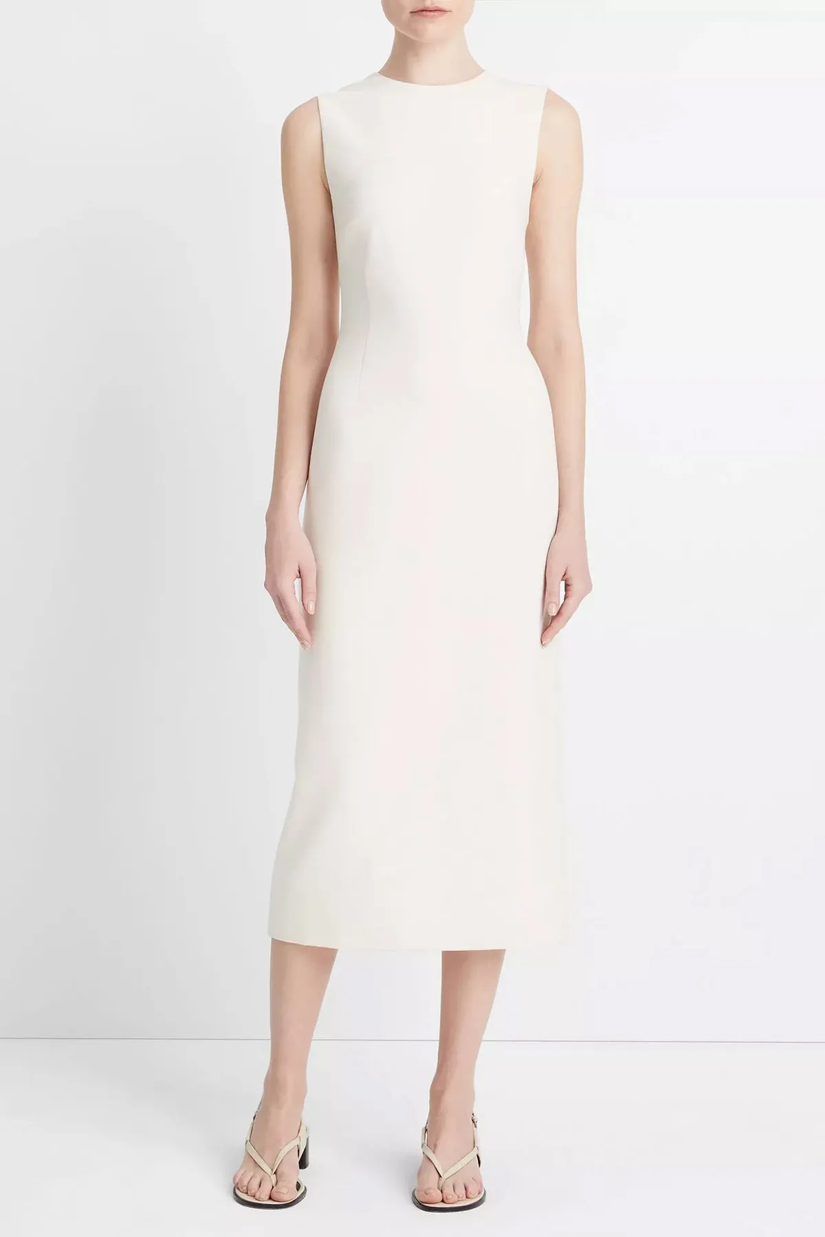 Crew Neck Sheath Dress in Off-White