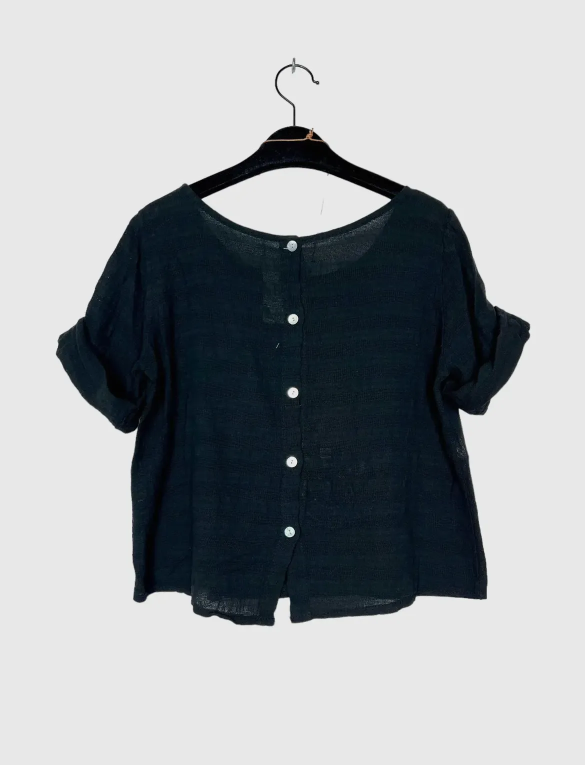 Crop Cotton Blouse Solid Color w/Necklace