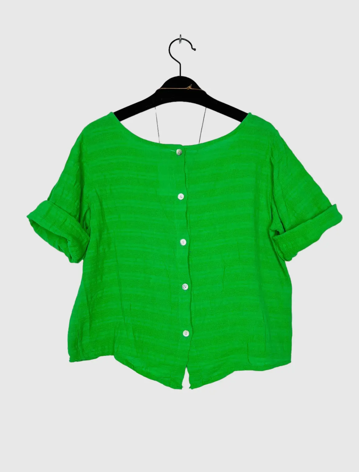 Crop Cotton Blouse Solid Color w/Necklace