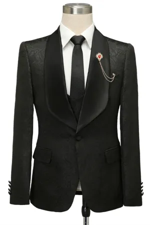 Custom design Black Jacquard Shawl Lapel Wedding Suits