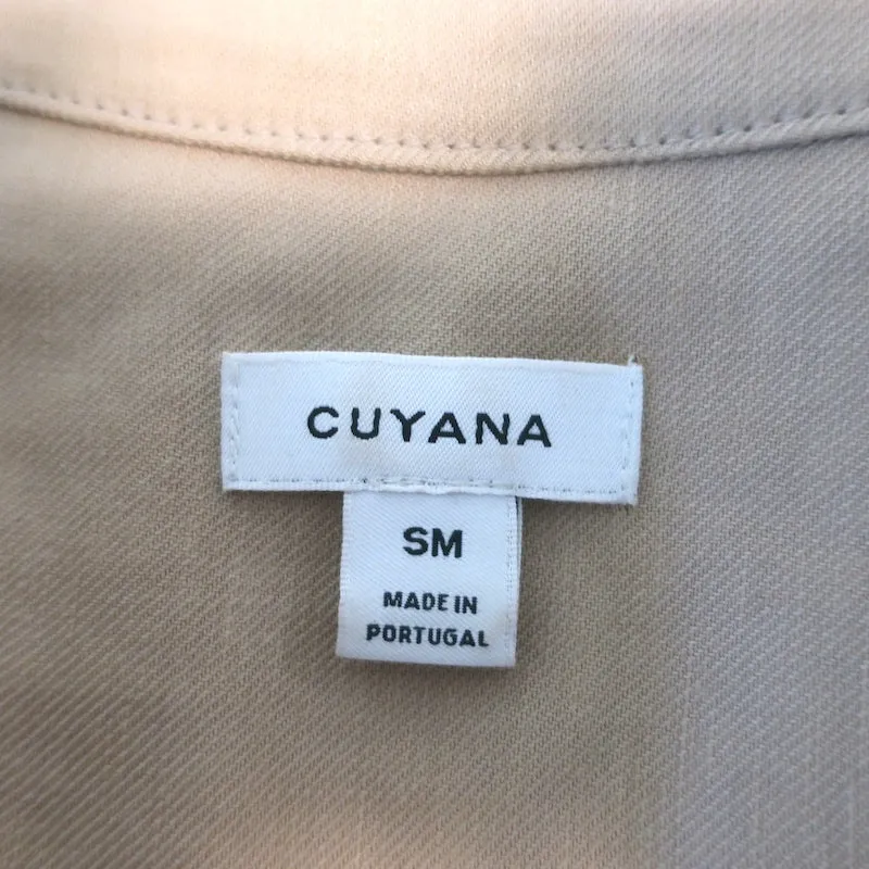 Cuyana Button-Front Blouse Beige Linen-Blend Size Small 3/4 Sleeve Top