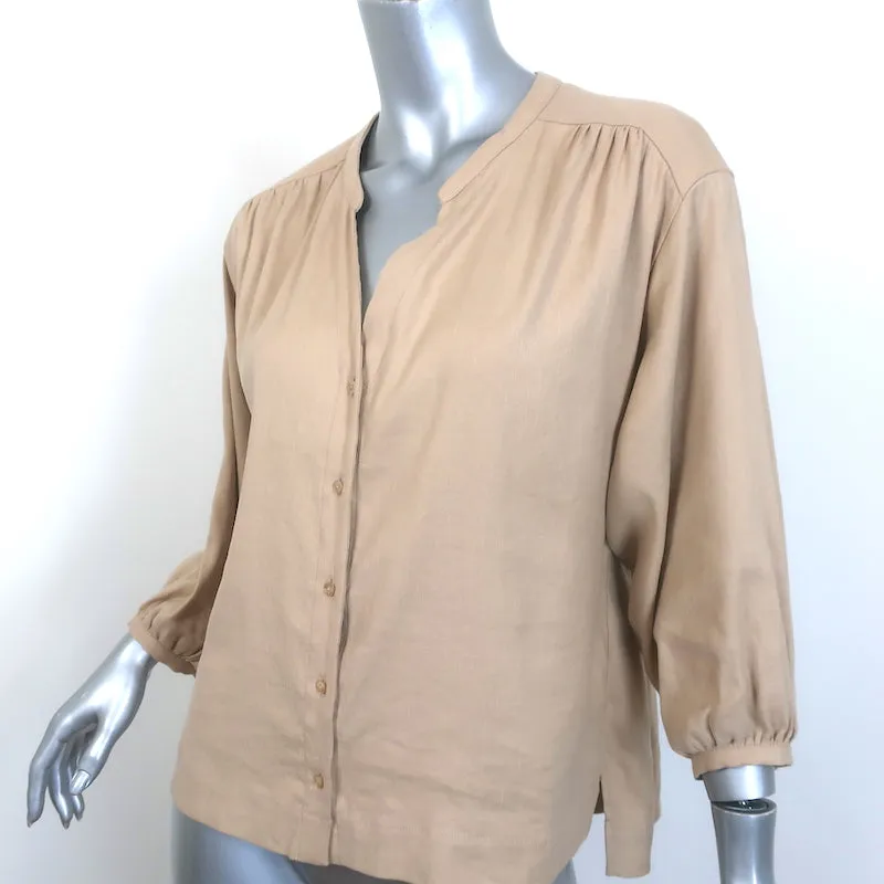 Cuyana Button-Front Blouse Beige Linen-Blend Size Small 3/4 Sleeve Top