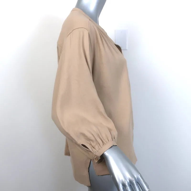 Cuyana Button-Front Blouse Beige Linen-Blend Size Small 3/4 Sleeve Top